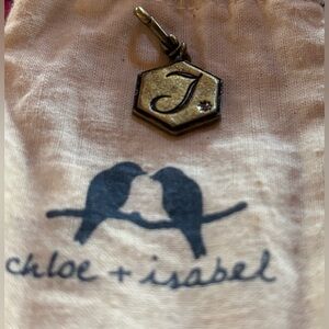 Chloe + Isabel Trésors Heirloom Initial Hexagon Charm ‘J’ Antique Brass Plated